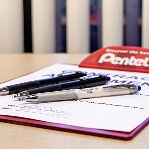 Pentel Glidewrite Signature Ballpoint Pen, Pearl White Barrel, (1.0mm) Medium Line, Blue Ink, 12 Pens (BX930W-C)