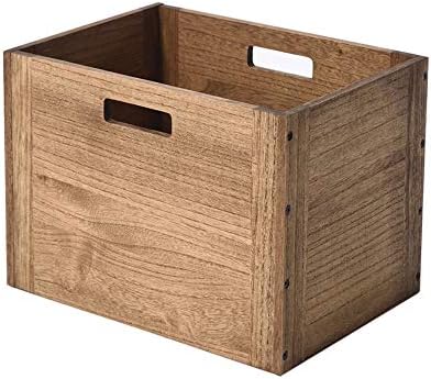 KIRIGEN Stackable Wood Storage Cube with Handles, Open Cubby Bin, Brown