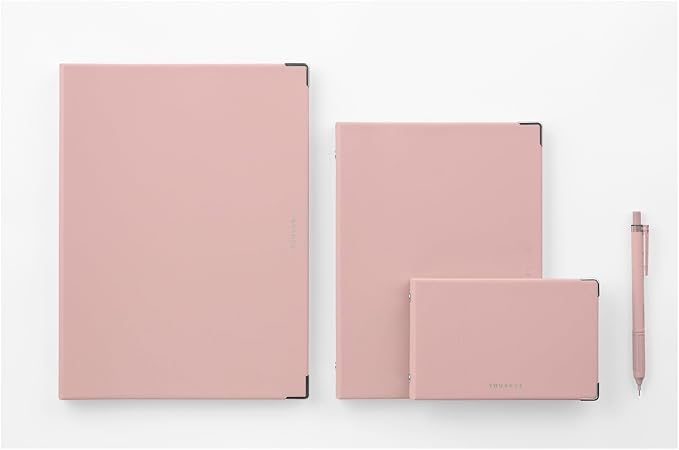 Maruman YOUANCE 5-Ring Binder, Holds 60 Sheets, Mini 3.8"x6", Light Pink | Durable Vinyl Cover, Storage Pocket, Includes 5 Colored 3mm Graph Paper Sheets & Clear Sheet Protector, Made in Japan
