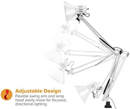 Bostitch Office VLF100-WHT Swing Arm Desk Lamp with Clamp Mount, 36" Reach with Multi-Joint Adjustment, Includes Replaceable LED Bulb (VLF), White