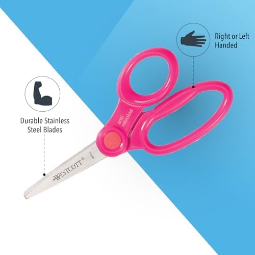 Westcott 5-Inch Pointed Safety Scissors For Kids, Back to School, Classroom Supplies, Assorted, Pack of 12 (14872)