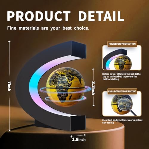 Magnetic Levitating Floating Globe with LED Lights, Cool Gadgets C Frame Globe Lamp for Office Home Desk Decor, Cool Tech Gifts for Men Father Husbands Boys