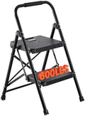 VEVOR 2 Step Ladder, Folding Step Stool with Wide Anti-Slip Pedal and Comfort Handgrip, Lightweight 600 lbs Capacity Portable Steel Ladder, Multi-Use for Kitchen, Home, Household and Office, Black