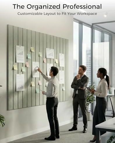 Aothia 12-Pack Felt Bulletin Board Tiles 48"x36", Modular Pin Board for Notes, Photos & Mood Boards, Cork Board Alternative for Smooth Walls, 0.35" Thick, 70 Adhesive Tabs & 40 Pins, Sage Green