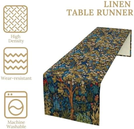 William Morris Floral Table Runner, Vintage Tree of Life Flowers Table Runner for Dining Table Decor 13 x 120 Inch