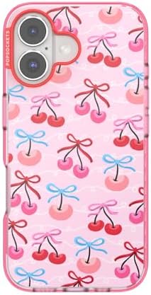 PopSockets iPhone 16 Case Compatible with MagSafe, Phone Case for iPhone 16, Wireless Charging Compatible, Case Only - Cherry Bows