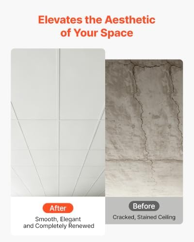 VEVOR 24 x 48 in PVC Ceiling Tiles 10-Pack Drop Ceiling Panels White, PVC Foam Board, Grid Fit, Water-Resistant, Flexible Cut, Easy to Clean, Modern Decorative for Home,Office,Kitchen,Living Room