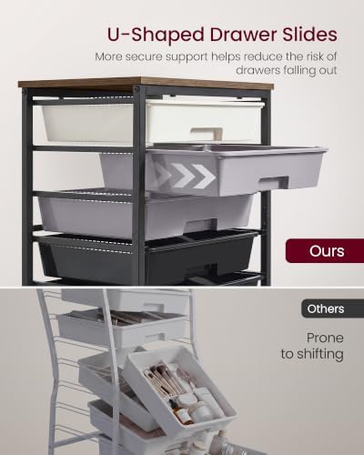VASAGLE Rolling Cart with Drawers, Craft Organizers and Storage, Black