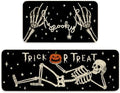 JarThenaAMCS Halloween Kitchen Mats Set of 2, Spooky Skeleton Kitchen Floor Mat Non-Slip Trick or Treat Doormat for Indoor Outdoor Home Party Decor, 17 x 29 & 17 x 47 Inch