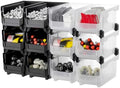 VEVOR Plastic Stackable Storage Bins, 14.8 x 8.5 x 7.1 inch (12 Pack), Plastic Containers for Organizing & Storage Bins for Garage, Small Parts, Office Supplies, Other Accessories, Black & Transparent
