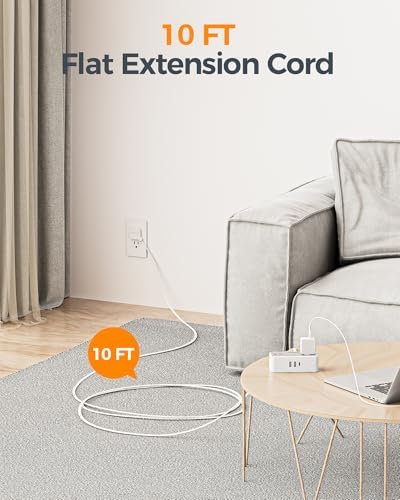 TESSAN Extension Cord 10 FT, Power Strip with 900J Surge Protection, Grey