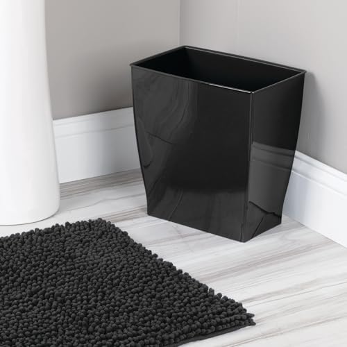 iDesign Small Plastic Bathroom Trash Can, Slim Rectangle, 2-Pack, Black