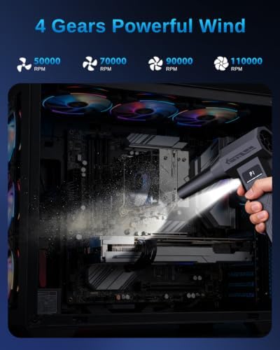 Compressed Air Duster - 110000 RPM Handheld Air Blower, Cordless Keyboard Cleaner with 4-Speed Settings & 5 Versatile Nozzles for Keyboards, Computers, Electronics and Home Cleaning