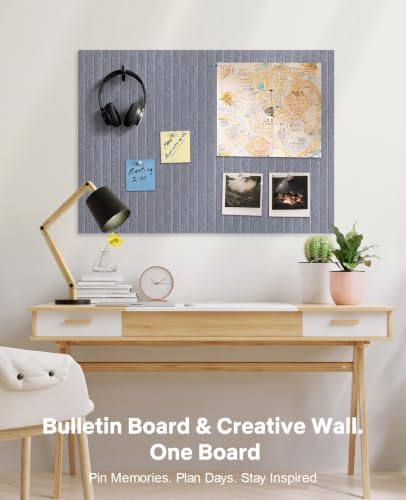 48" x 36" Large Cork Bulletin Board Tiles, Peel and Stick Felt Wall Panels for Vision, Message Center, Picture and Prayer Board for Office, Dorm, Room and Desk Decor(Soft Gray)
