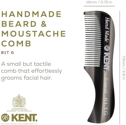 Kent A 81T Bundle X-Small Gentleman's Beard and Mustache Pocket Comb, Fine Toothed Pocket Size for Facial Hair Grooming and Styling. Saw-cut of Cellulose Acetate, Hand Polished. Hand-Made in England