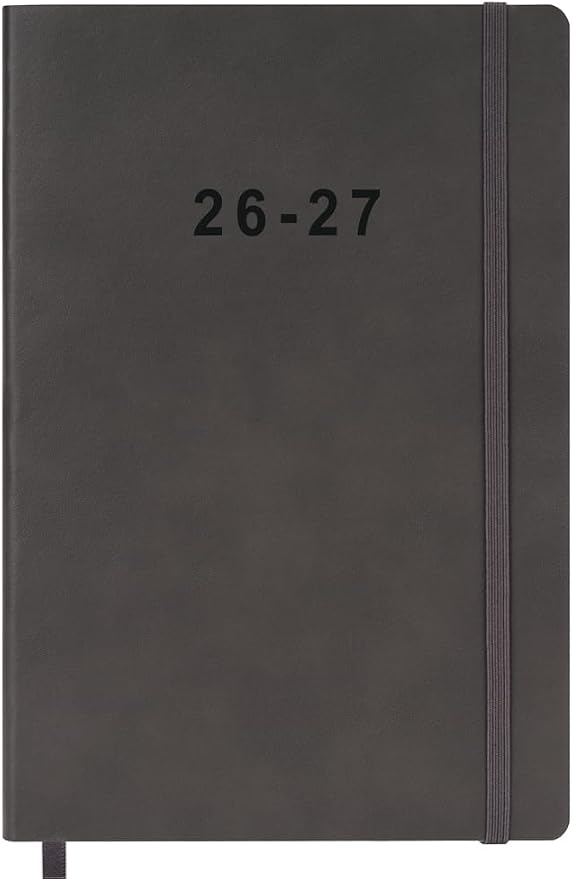 2026-2027 Planner - Weekly and Monthly Planner, Oct 2026 - Dec 2027, Holidays, Contacts and Notes Pages, Vegan Leather Cover, Elastic Closure, 5.5"x8.25", Grey