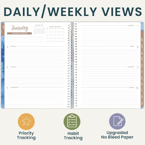bloom daily planners 2027 Planner for Women (8.5" x 11") - Weekly & Monthly Calendar Year (January to December) Softcover Agenda Book Organizer with Stickers & Stencil - Blue Hydrangea