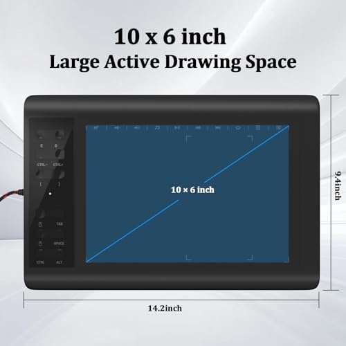IMAGE Drawing Tablet 10x6 Inch, 8192 Pressure Levels & Battery-Free Pen