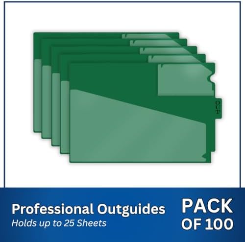 Doctor Stuff - Center Tab Vinyl Out Guides, Diagonal Cut Front Pocket, Top Charge Out Slip Pocket, Plastic File Folder, Letter Size 9" x 13-1/4", Green, 100/Box