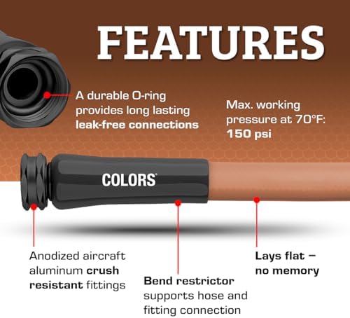 Flexzilla Colors Garden Hose 5/8 in. x 50 ft., Lightweight All-Weather Water Hose, Durable and Flexible, Leak-Free Connections, Red Clay