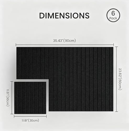 Felt Bulletin Board 36"x 24"-6 Felt Tiles Cork Board Wall Panels Home Office Wall Fabric Pin Board for Classroom/Kids Art Display/Photo Picture Wall/Acoustic,Self-Adhesive,Black
