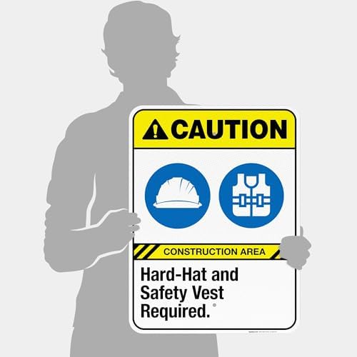 Hard-Hat and Safety Vest Required Sign, ANSI Caution Sign,