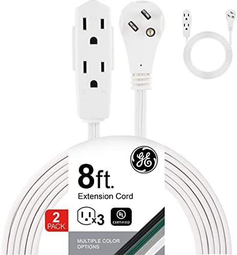 GE 3-Outlet Flat Extension Cord 8 Ft Grounded Extension Cord