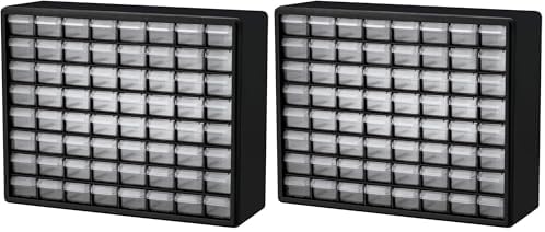 Akro-Mils 64-Drawer Plastic Storage Cabinet, 20-Inch W x 6-Inch D x 16-Inch H | Black | Model 10164 | Garage Organization