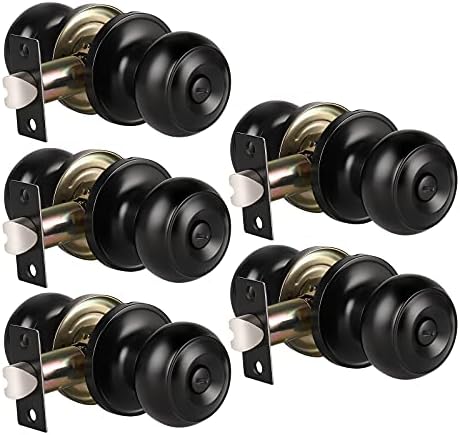 KNOBWELL 5 Pack Matte Black Door Knobs Privacy Door Knob for Bedroom or Bathroom, Interior Door Knobs, Black Door Knob with Lock, Locking Door Knob Door Handle Lock for Interior Doors