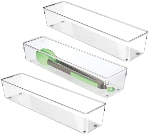 iDesign Plastic Drawer Organizer Bins, Set of 3, Clear