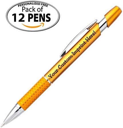 ExpressDesigns™ Personalized Ballpoint Pens Click action Custom Black writing ink - The Sleeker - Full color Printed Name Pens with Your Logo/Text/Message -Includes Personalization - 12 Qty (Gold)