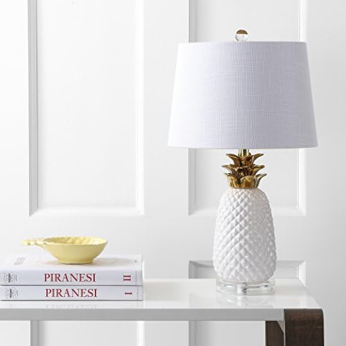 JONATHAN Y Pineapple Ceramic Table Lamp Bedside Nightstand 23", White/Gold