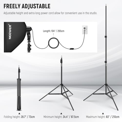 NEEWER 700W Equivalent Softbox Lighting Kit, 3Pack UL Certified 5700K LED Lighting Bulbs, 24x24 inches Softboxes with E26 Socket, Photography Continuous Lighting Kit Photo Studio Equipment