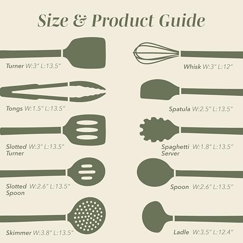 COOK WITH COLOR Silicone Cooking Utensils, Kitchen Utensil Set, Easy to Clean Silicone Kitchen Utensils, Cooking Utensils for Nonstick Cookware, Kitchen Gadgets Set, 10 Pieces, Green