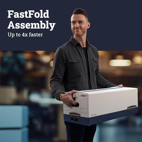 Bankers Box 12-Pack String & Button Heavy-Duty File Box, Letter, FastFold