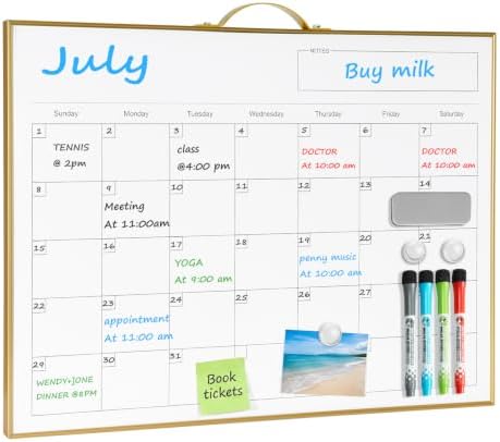 TSJ OFFICE White Board Calendar - 12 X 16 Inches Magnetic Dry Erase Board Monthly Calendar, Double Sided Whiteboard with a Handle, to Do List Notepad for Office, Home, School, Gold Aluminum Frame