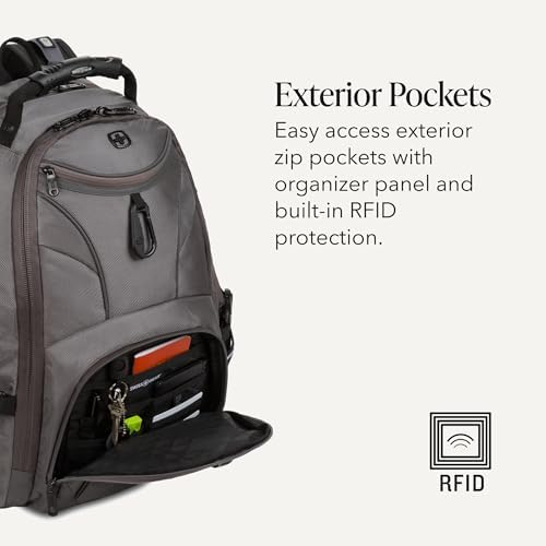 SWISSGEAR 1900 ScanSmart Laptop Backpack, Fits Most 17-Inch Laptops, TSA-Friendly Lay-Flat Design, RFID Protection, and Tablet Pocket, Black, 31L, 18.5-Inch