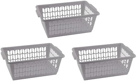 YBM HOME Plastic Perforated Storage Basket Bin Office Drawer, Shelf Desktop Countertop Tray Organizer 32-1188 (3, grey)
