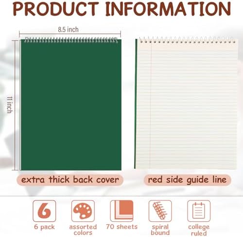 Maitys 6 Pcs Steno Spiral Notebooks, Chic Color, Modern Style