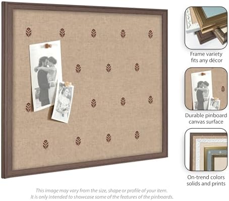 Kate and Laurel Framed Fabric Pinboard 26 x 20, Red Botanical Block Print Printed Linen Classic Bulletin Board for Use as a Vision Board or Wall Organization, Florence Gold Frame