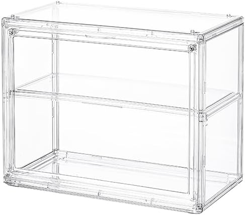 BOHOIDEE 2 Tiers Clear Display Case for Figures, Acrylic Storage Organizers Box with Magnetic Door, Wall-Mounted Dustproof Showcase for Collectibles Action Figure