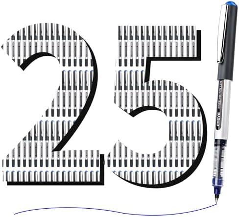 EYEYE 25 Pack 0.5mm Blue Rollerball Pens Extra Fine Point Quick Dry, Liquid Ink Pens Fine Point Smooth Writing Pen for Journaling, Note Taking, Office, School Supplies