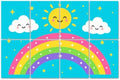 8 Pack Art Acoustic Panels Sound Absorbing Cute Rainbow Smiling Sun Clouds Stars Blue Decorative Soundproof Wall Panels Self Adhesive for Home Recording Studios 48"x32"
