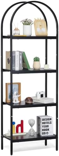 VEVOR Metal Bookshelf, 4-Tier Arched Industrial Bookshelf, Small Rustic Vintage Storage Bookcase with Open Shelves, Freestanding Display Shelving Unit Storage Rack, for Living Room, Bedroom & Office