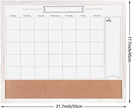 Dry Erase Calendar Whiteboard for Wall, Combination Magnetic Dry Erase White Board & Bulletin Board, 17.7" x 21.6" White Wood Framed Calendar/Cork Combo Board(WH-4555)