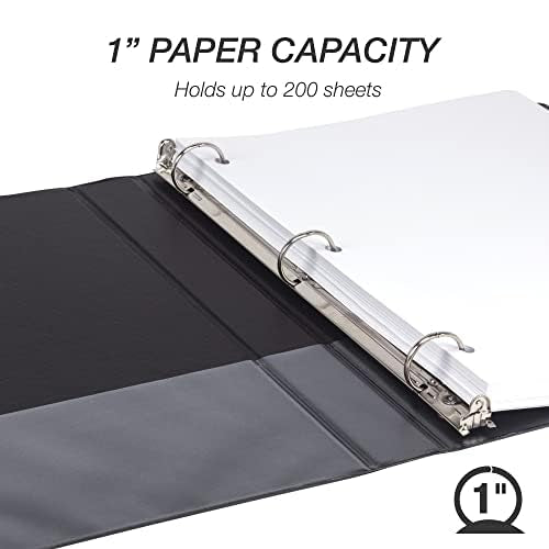 Samsill 1 Inch 3 Ring Binders, Made in USA, Economy Round Ring, Clear View Cover, 200 Sheet Capacity - for School, Home, Office - Black, 12 Pack