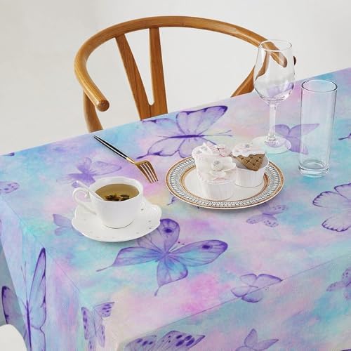 Dreamy Butterfly Tablecloth, Colorful Butterflies Watercolor Blue Purple Print Table Cover for Outdoor Party Picnic Kitchen Dinning Table Decor 60x110in