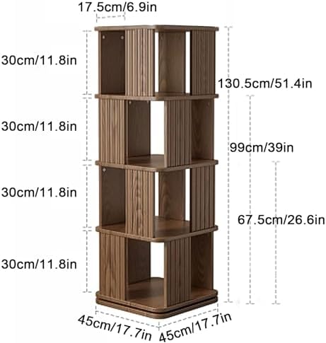 GAMAK Rotating Bookshelf 2-4 Tier Revolving Bookcase 360 Display Floor Standing Bookcase Storage Rack Wood Book Shelf Organizer for Bedroom Living Room Study Room (Color : Walnut, Size : Four)