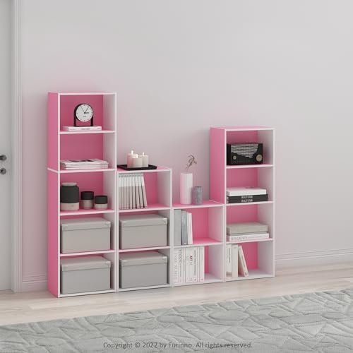 Furinno LUDER 4-Tier Book Shelf, Open Shelves Bookshelf, Pink/White | 9 x 15.6 x 41.7, Closed Back, Modern Bookcase, for Living Room, Bedroom, Home Office