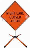 Traffic Roll-Up Sign Kit with Stand – Collapsible Safety Sign & Heavy-Duty Portable Stand, High Visibility, Easy Setup (Right Lane Closed Ahead, Reflective)